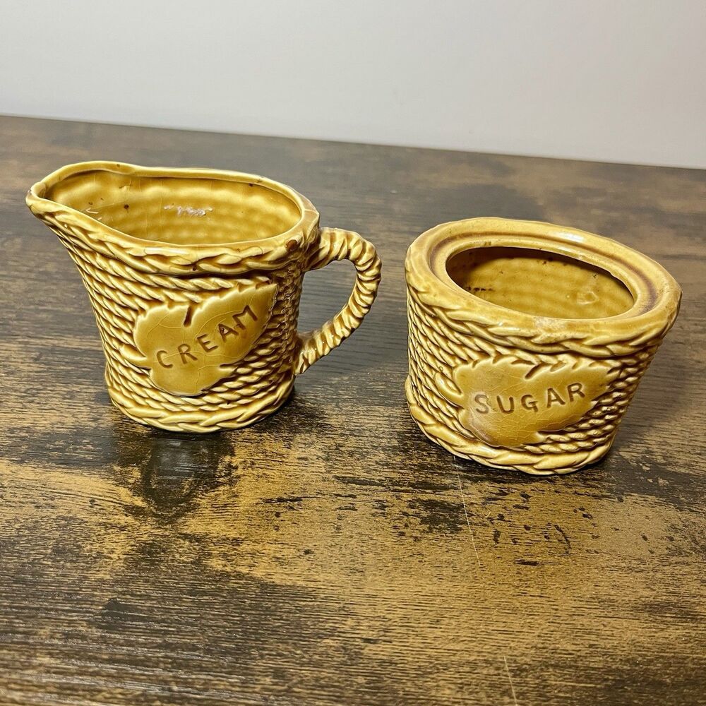 Rossini Vintage Japan Cream & Sugar Set Ceramic Basket Design